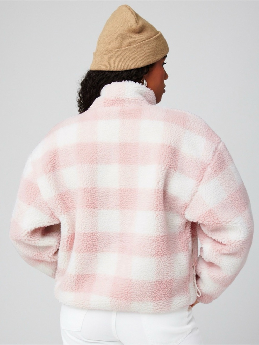 Fabletics Tahoe Teddy Jacket Women's Pink Gingham Plaid Sherpa Jacket Size Large - Picture 4 of 9